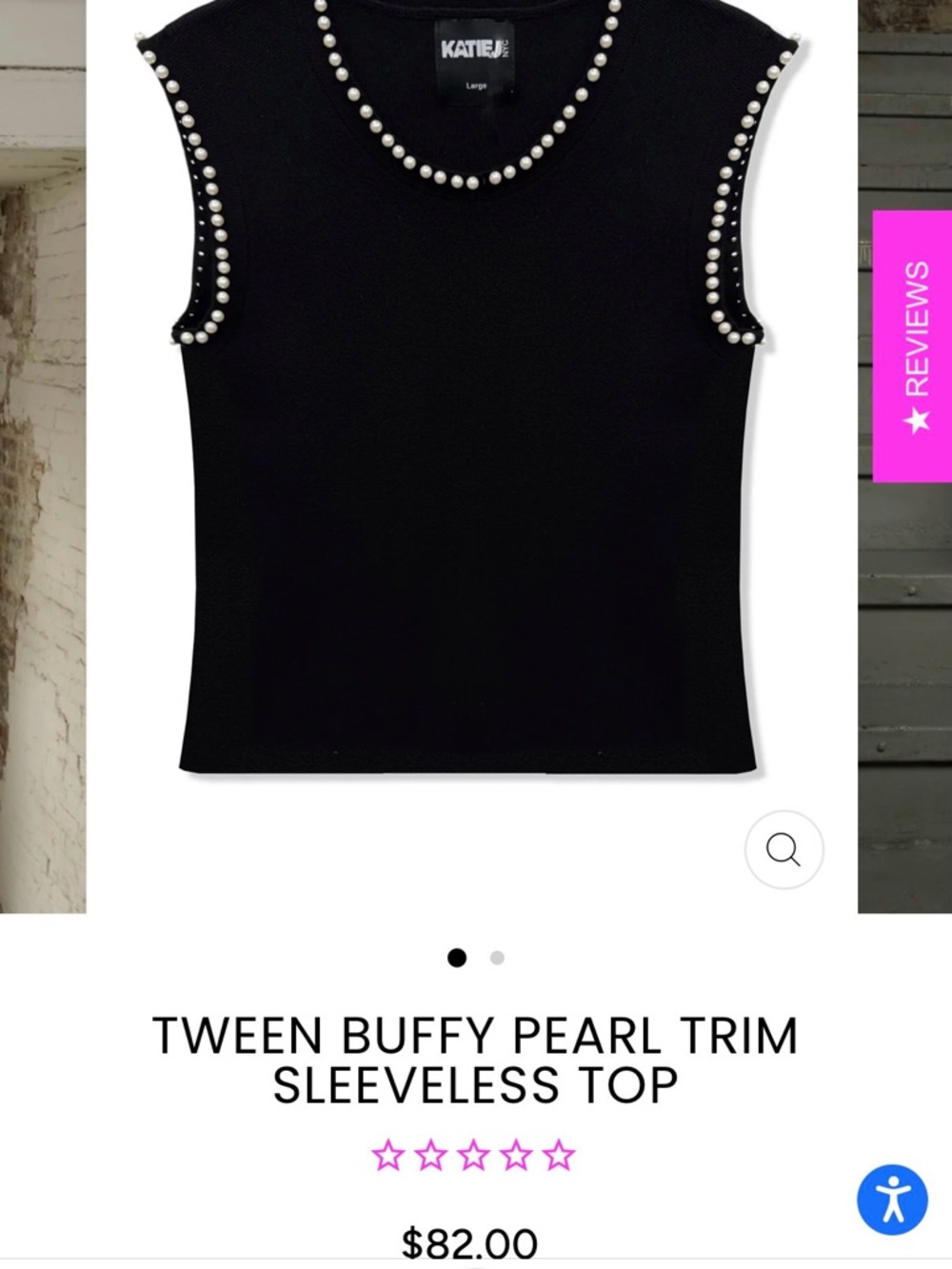 Katie J NYC Black Pearl-Trim Tank Top Tween Buffy Pearl Trim Sleeveless Top